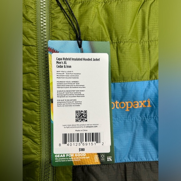 Cotopaxi Men's XL Capa Hybrid Insulated Hooded Jacket Green Grey Cedar Iron NWT - Picture 6 of 14